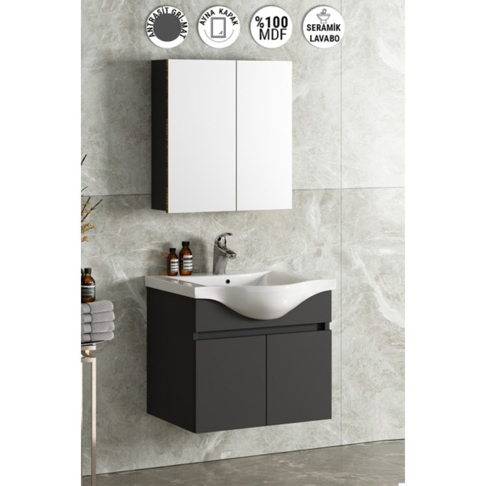 Özceden Yıldız 55 cm Antrasit Gri Mat Mdf Seramik Lavabolu Asma Banyo Dolabı Takımı Banyo Dolabı / Mobilyası Fiyatı