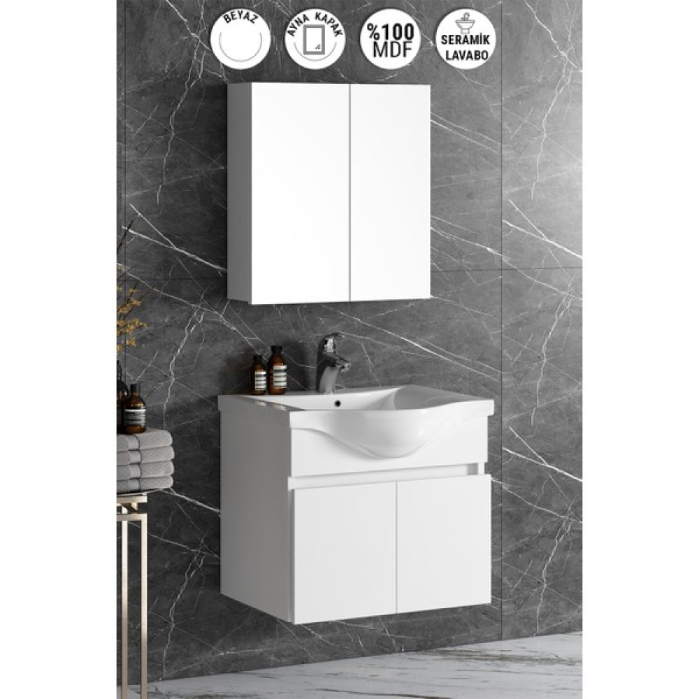 Özceden Yıldız 55 cm Beyaz Mdf Seramik Lavabolu Asma Banyo Dolabı Takımı Banyo Dolabı / Mobilyası Fiyatı