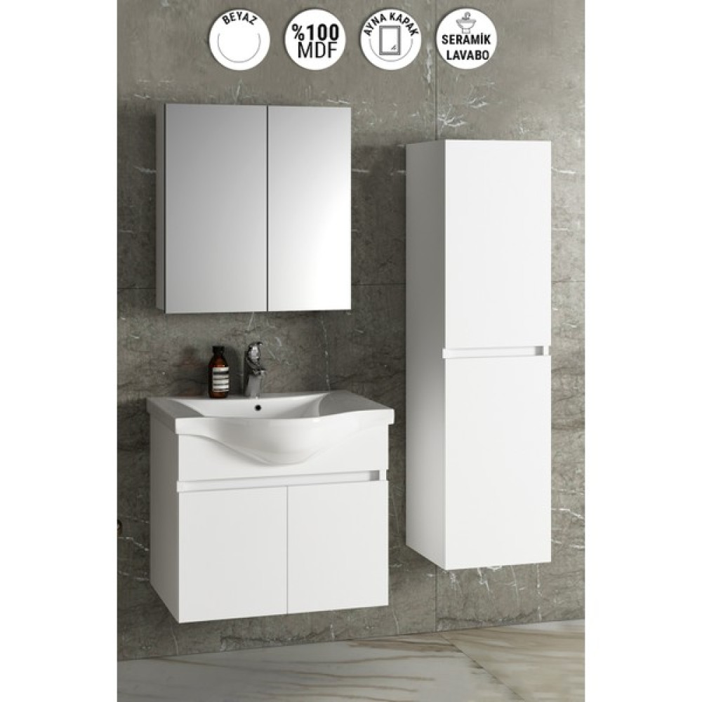 Özceden Yıldız 65+35 cm Beyaz Mdf Seramik Lavabolu Sepetli Asma Banyo Dolabı Takımı Banyo Dolabı / Mobilyası Fiyatı