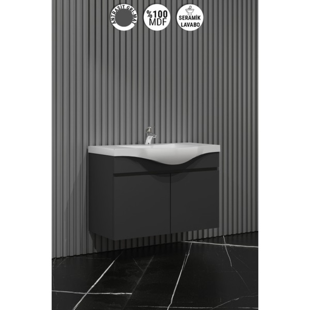 Özceden Yıldız 75 cm Antrasit Gri Mat Mdf Seramik Lavabolu Asma Banyo Alt Dolabı Banyo Dolabı / Mobilyası Fiyatı
