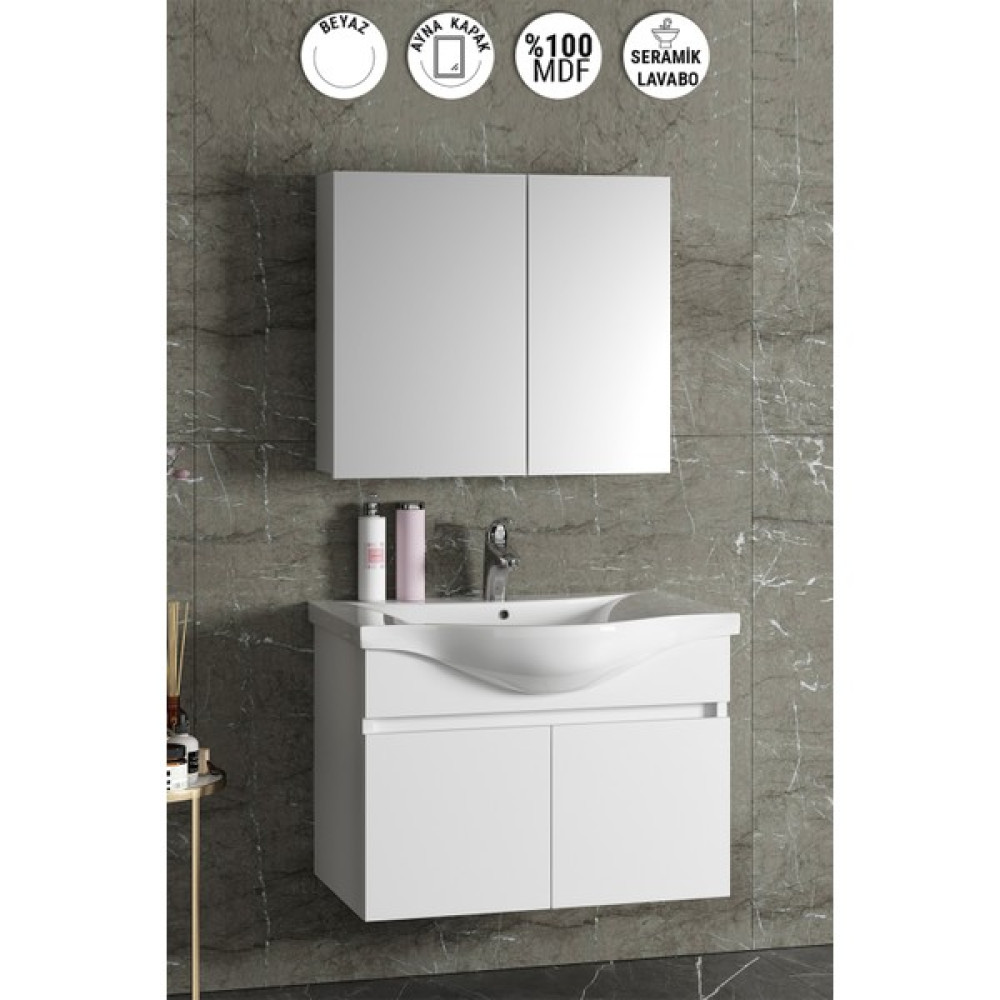 Özceden Yıldız 80 cm Beyaz Mdf Seramik Lavabolu Asma Banyo Dolabı Takımı Banyo Dolabı / Mobilyası Fiyatı