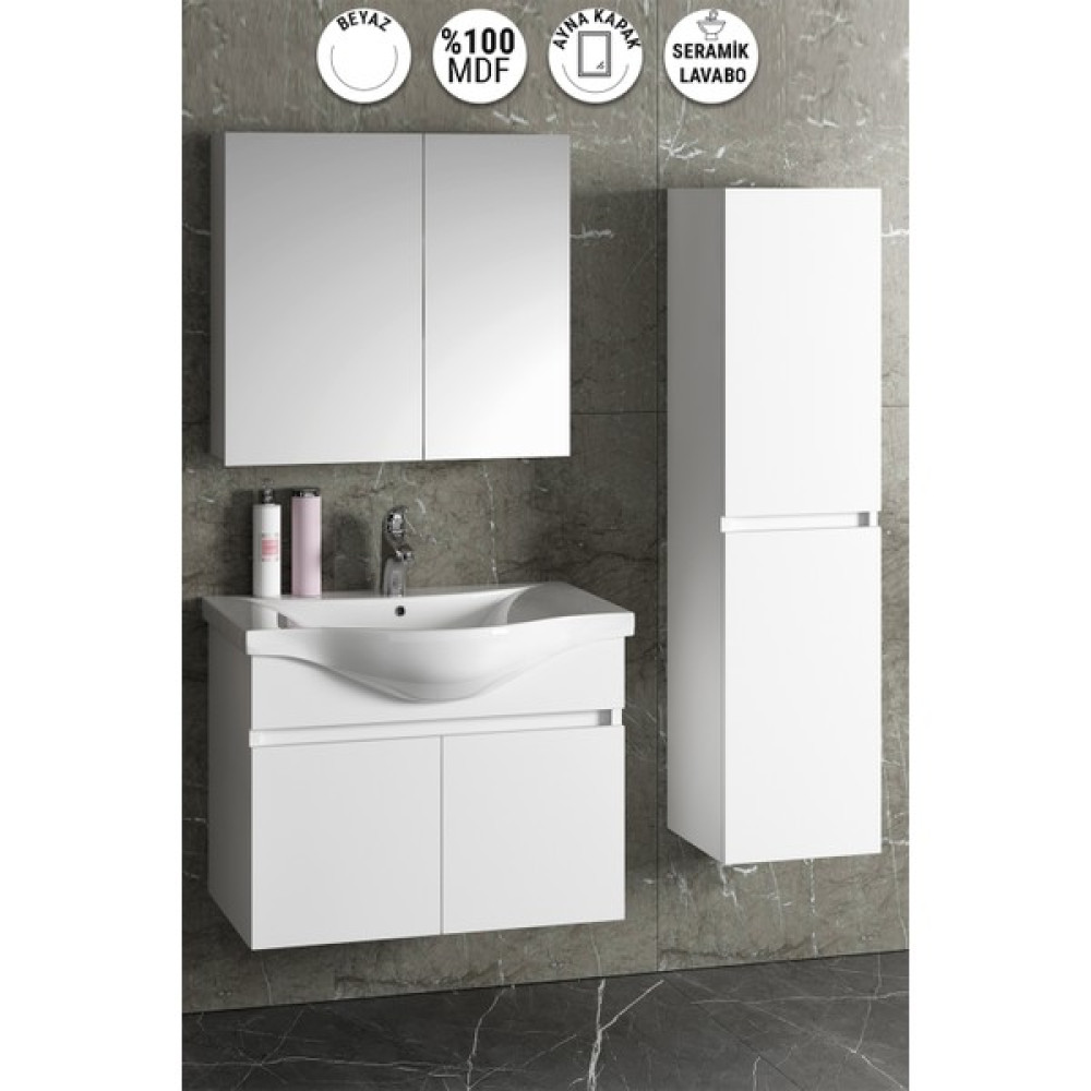 Özceden Yıldız 80+35 cm Beyaz Mdf Seramik Lavabolu Asma Banyo Dolabı Takımı Banyo Dolabı / Mobilyası Fiyatı