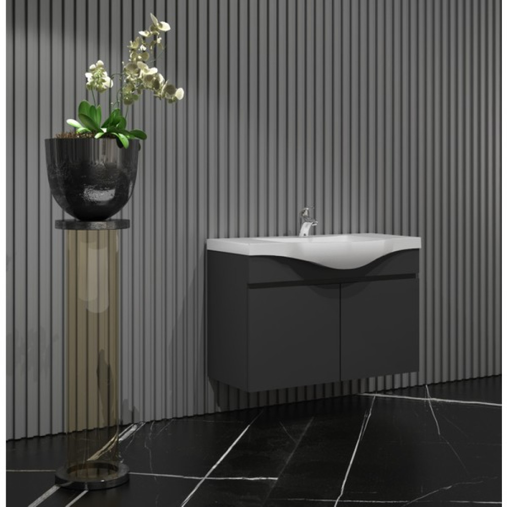 Özceden Yıldız 80CM Komple Antrasit Gri Mat Renkli Mdf Alt Dolap ve Lavabo Taşı Banyo Dolabı / Mobilyası Fiyatı