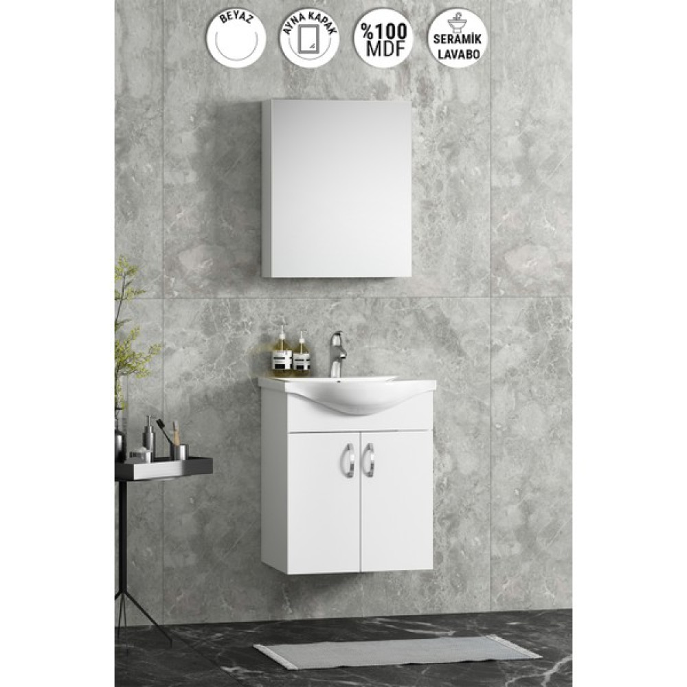 Özceden Yıldız Banyo Dolabı 50CM Beyaz Asma Kulplu Banyo Dolabı / Mobilyası Fiyatı