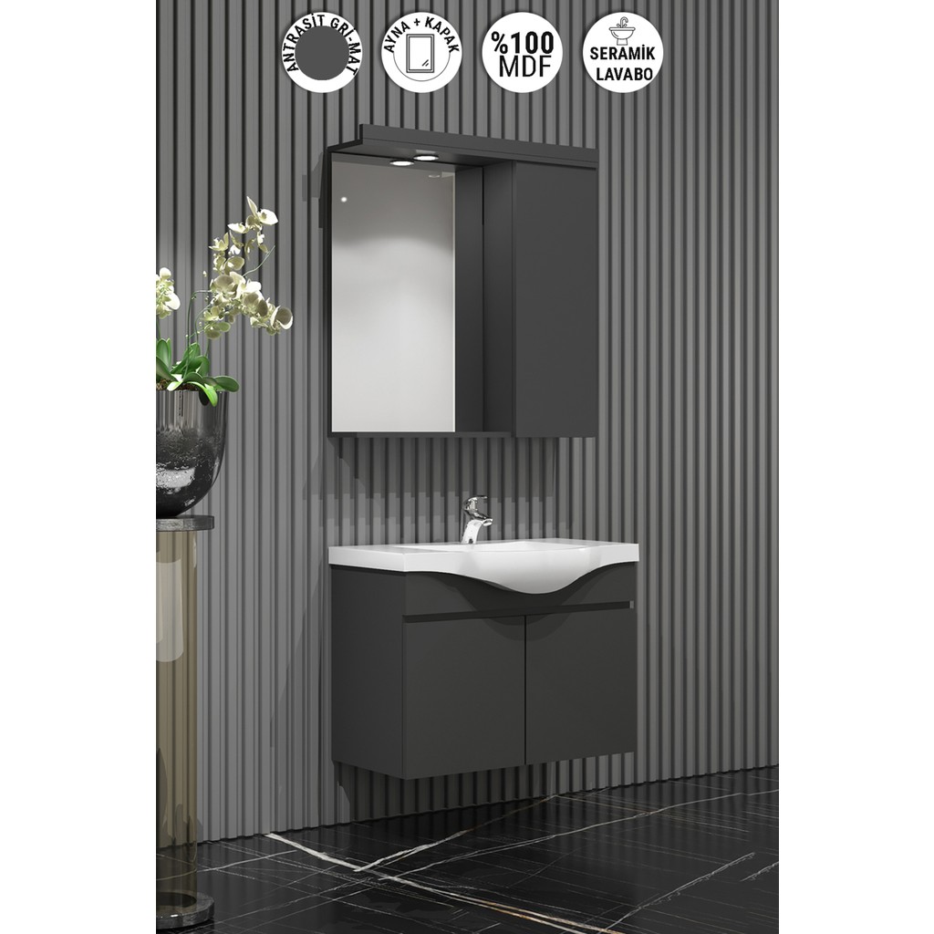 Özceden Yıldız Banyo Dolabı 55 cm Komple Antrasit Gri Mat Banyo Dolabı / Mobilyası Fiyatı