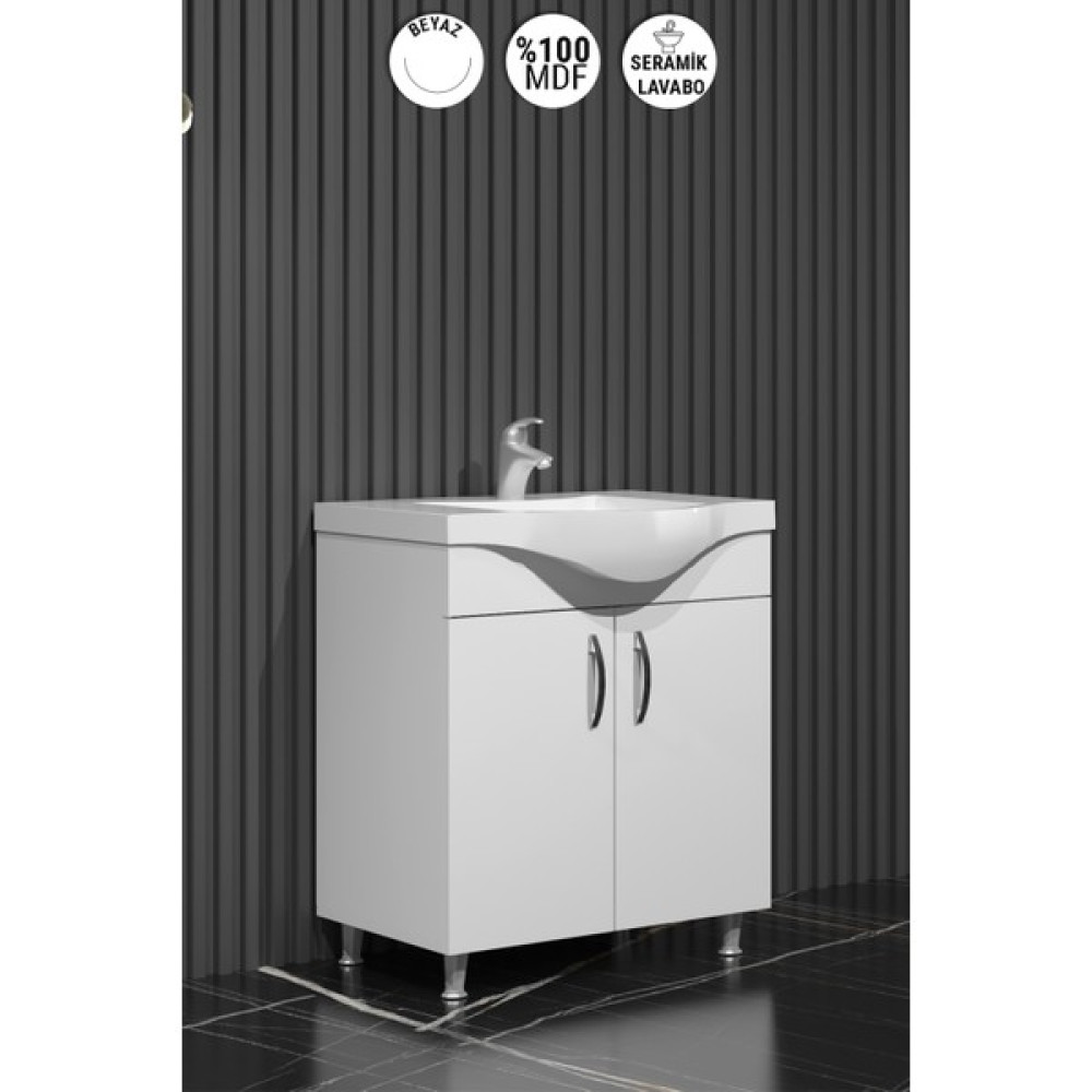 Özceden Yıldız Banyo Dolabı 80 cm Ayaklı Beyaz Mdf Alt Modül ve Lavabo Banyo Dolabı / Mobilyası Fiyatı