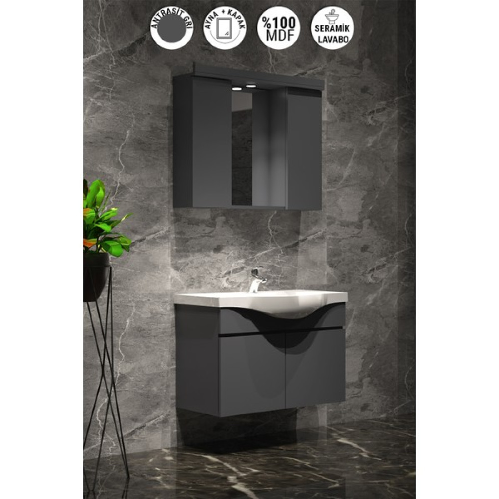 Özceden Yıldız Banyo Dolabı Takımı 75CM Asma Komple Renkli - Gri Banyo Dolabı / Mobilyası Fiyatı