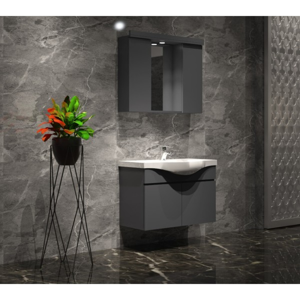 Özceden Yıldız Banyo Dolabı Takımı 80CM Asma Komple Antrasit Gri Mat Renkli Banyo Dolabı / Mobilyası Fiyatı