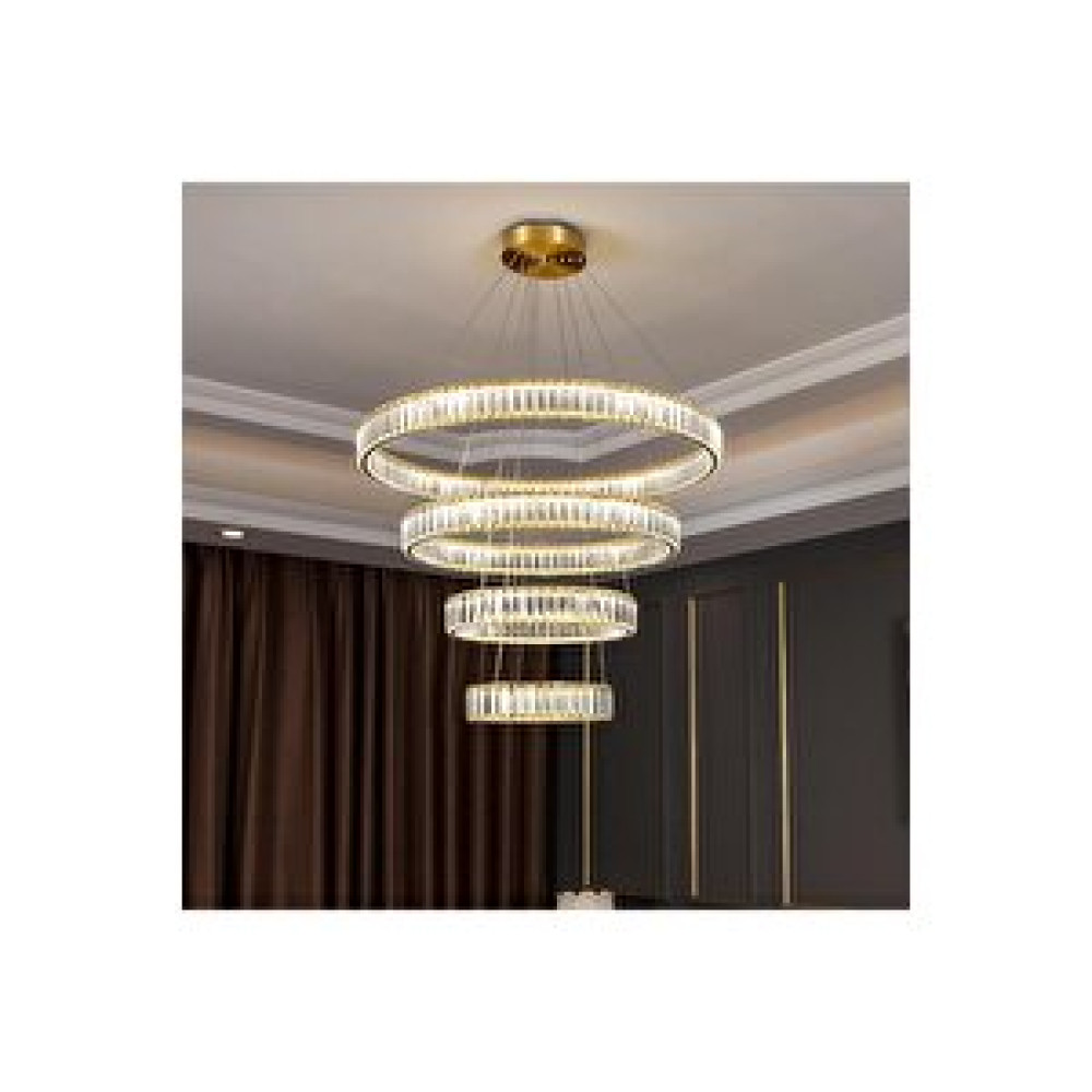 Özçelikler Modern Kristal Taşlı 4 Halkalı Lüx Salon Avizesi Standart Avize Fiyatı