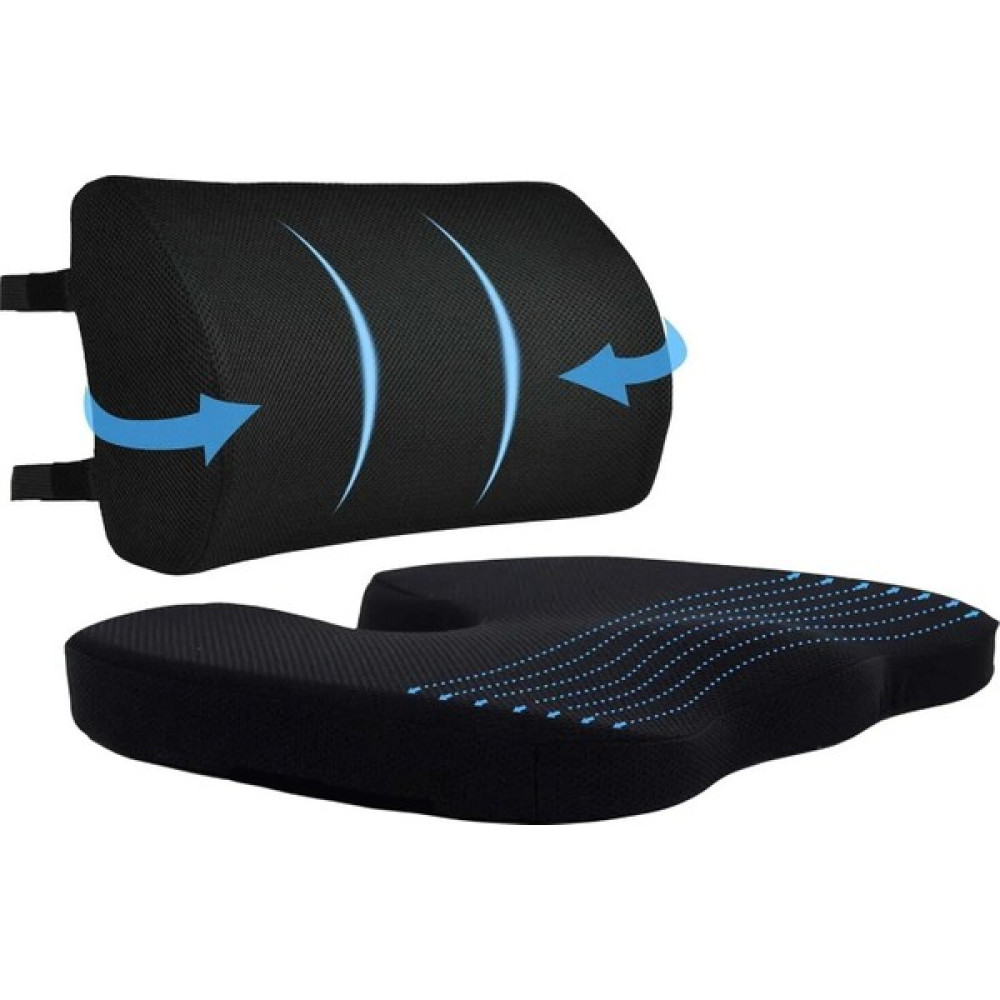 Ozclife Oto Araç Ofis Koltuk Sandalye Bel Destek Minderi ve Visco Cocix Oturma Minderi - 35 x 35 cm - Siyah Koltuk Fiyatı