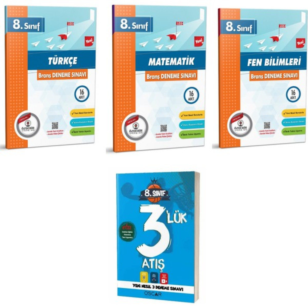 Özde Bir Yayınları 8. Sınıf Branş Denemesi Seti ( Türkçe Matematik Fen ) + Oscar 3’ Lük Yeni Nesil LGS Denemesi Kaynak Kitapları Fiyatı