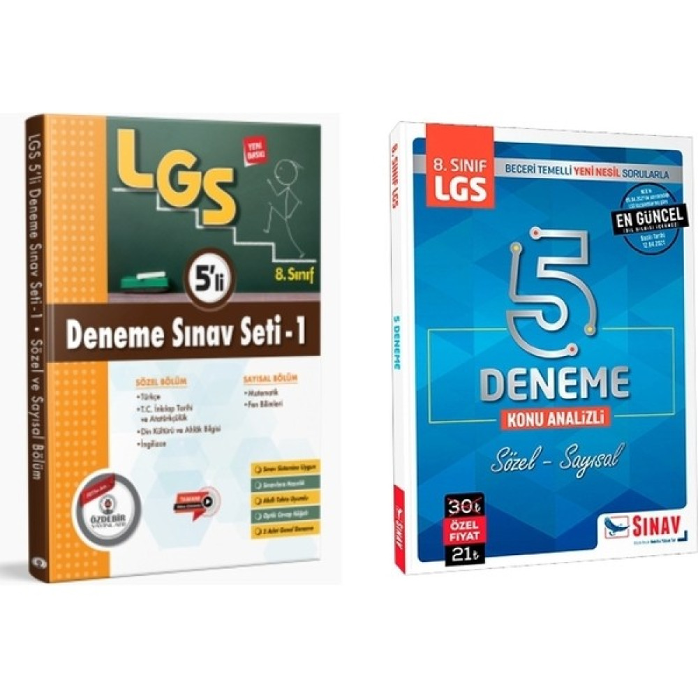 Özde Bir Yayınları 8. Sınıf LGS Denemeleri 8. Sınıf 5'li LGS Deneme + Sınav LGS Deneme Kaynak Kitapları Fiyatı