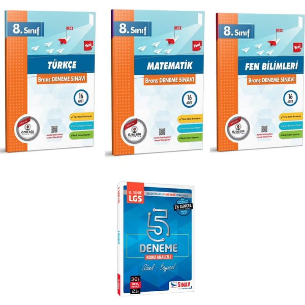 Özde Bir Yayınları 8. Sınıf Türkçe Matematik Fen Branş Denemeleri ve 8. Sınıf LGS Genel Deneme Kaynak Kitapları Fiyatı