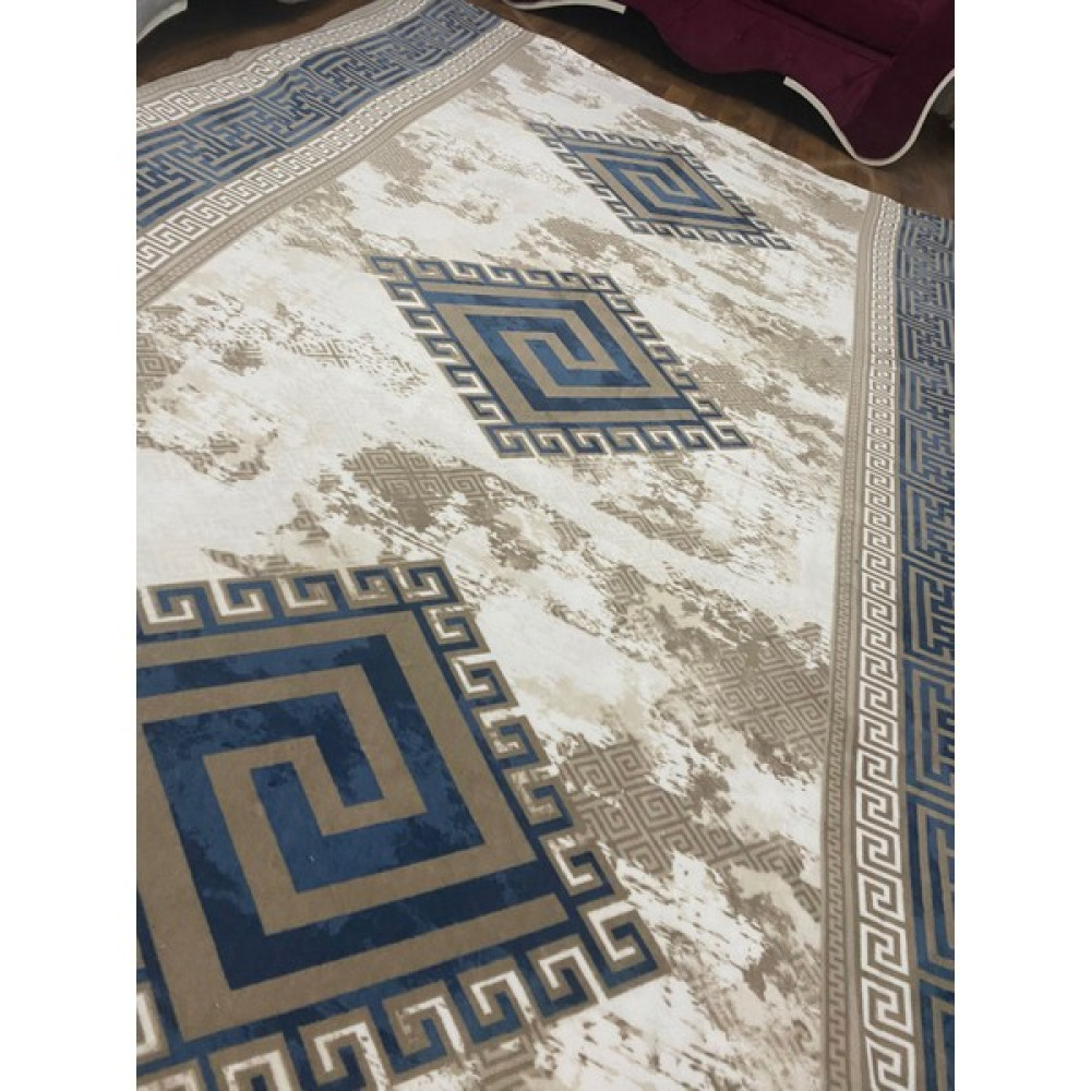 Özdem Home Armada Halı Örtüsü (Lastiksiz) - 230 x 270 cm - Mavi - Krem Salon & Oturma Odası Tekstili Fiyatı