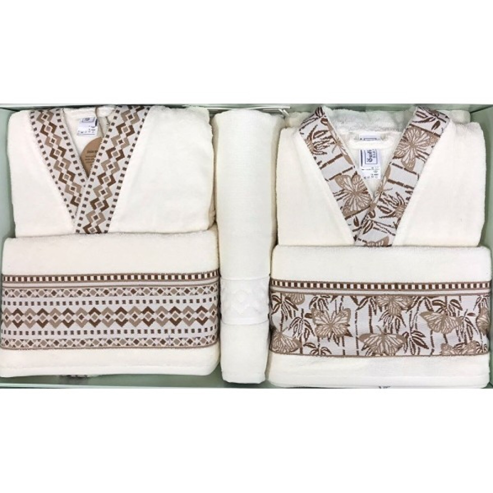 Özdilek Butterfly Krem Krem Happy Set Aile Bornoz Seti + Banyo Paspas Hediyeli - M - L - Krem Rengi Bornoz Fiyatı