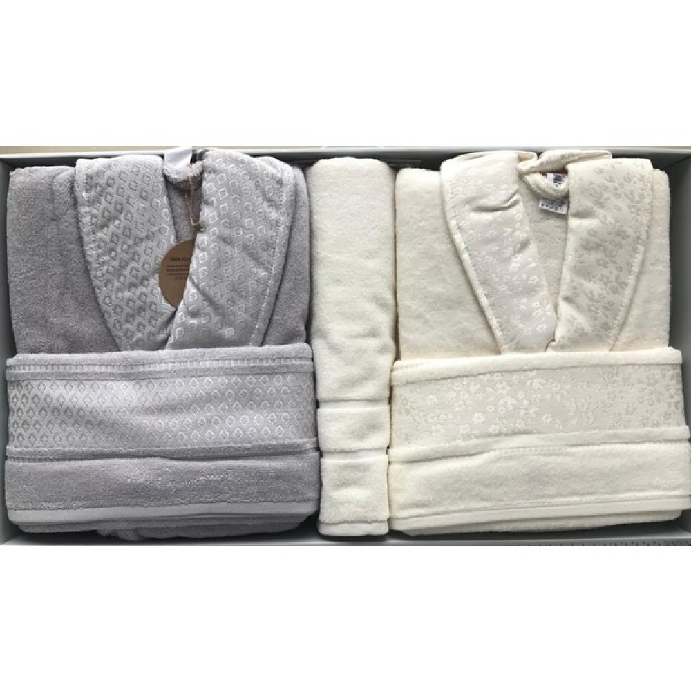 Özdilek Camellia Gri Krem Aile Bornoz Seti + Banyo Paspas 4542 - Standart Bornoz Fiyatı