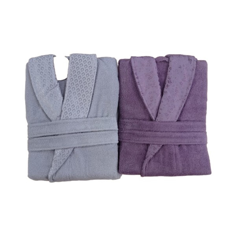 Özdilek Camellia Gri Mürdüm Happy Set Aile Bornoz Seti + Banyo Paspas - M - L - Mürdüm - Gri Bornoz Fiyatı