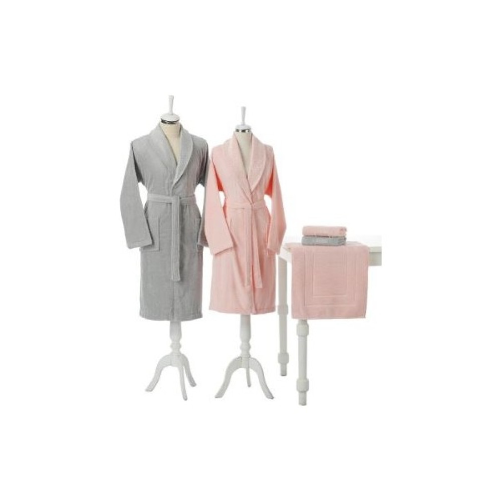 Özdilek Camellia Gri-Pembe Bornoz Seti - Standart - Pembe - Gri Bornoz Fiyatı