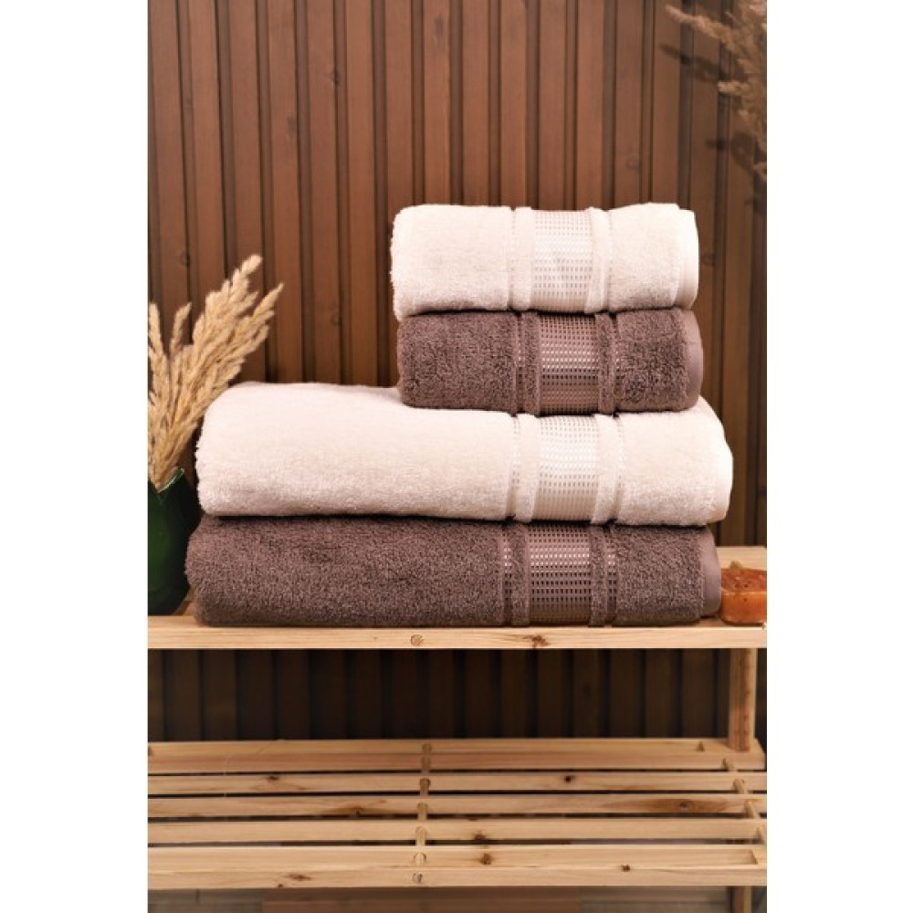 Özdilek Colourist 4'lü Banyo Havlusu Hamam Seti - 90 x 150 cm - Kahve - Krem Banyo Havlusu Fiyatı