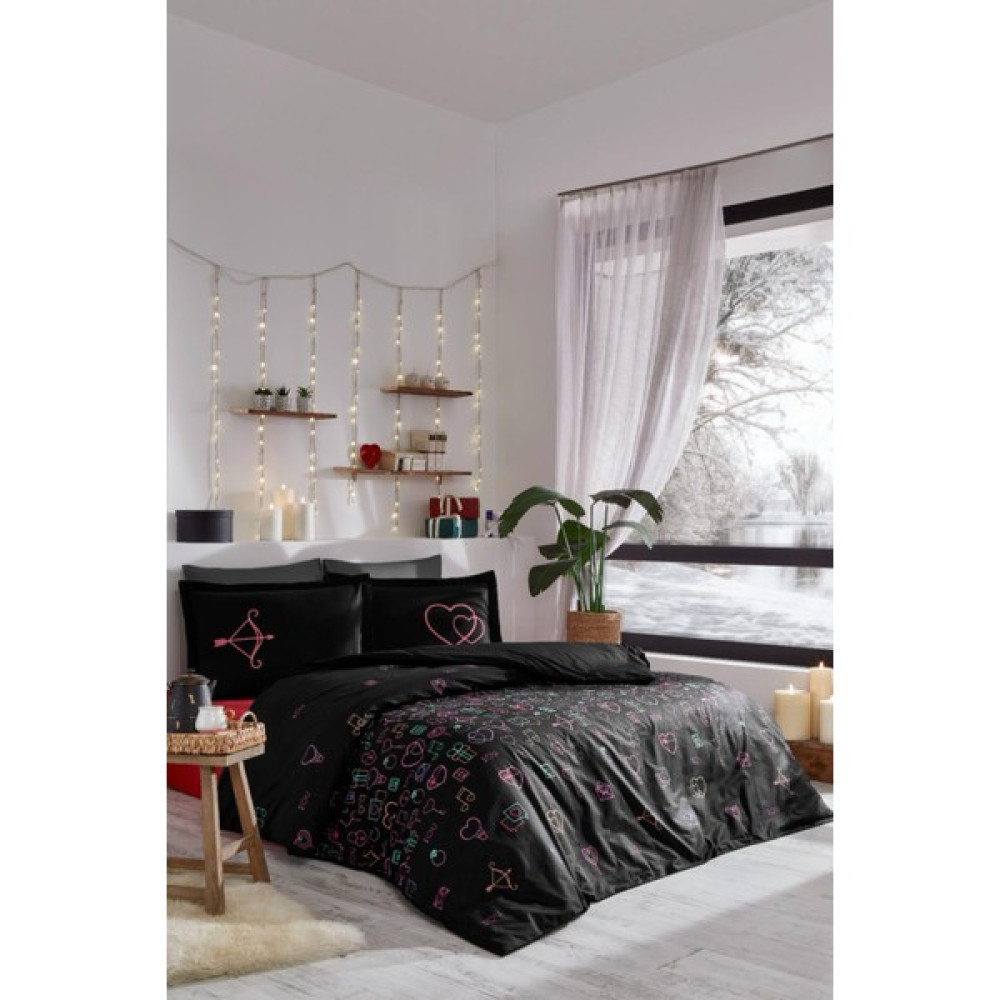 Özdilek Gleam Love Siyah Sevgililer Günü Özel Nevresim Takımı 4 Yastık Kılıflı 5567 - 240 x 260 cm Nevresim Takımı Fiyatı