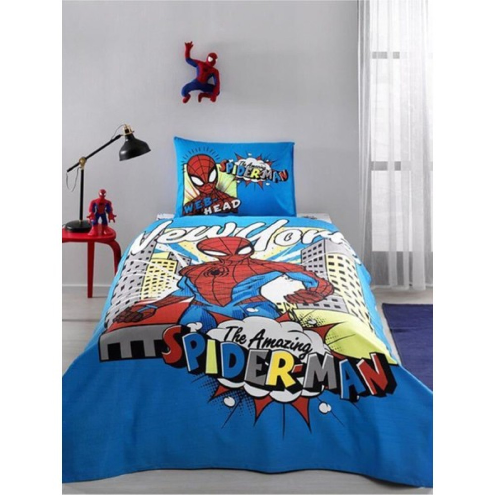 Özdilek Lisanslı Pike Takımı Spiderman New York Çarşafı Lastikli - Açık Mavi Pike & Pike Takımı Fiyatı