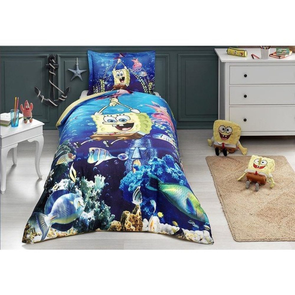 Özdilek Lisanslı Tek Kişilik Ranforce Nevresim Takımı Spongebob Aqua Mavi - 160 x 220 cm Nevresim Takımı Fiyatı