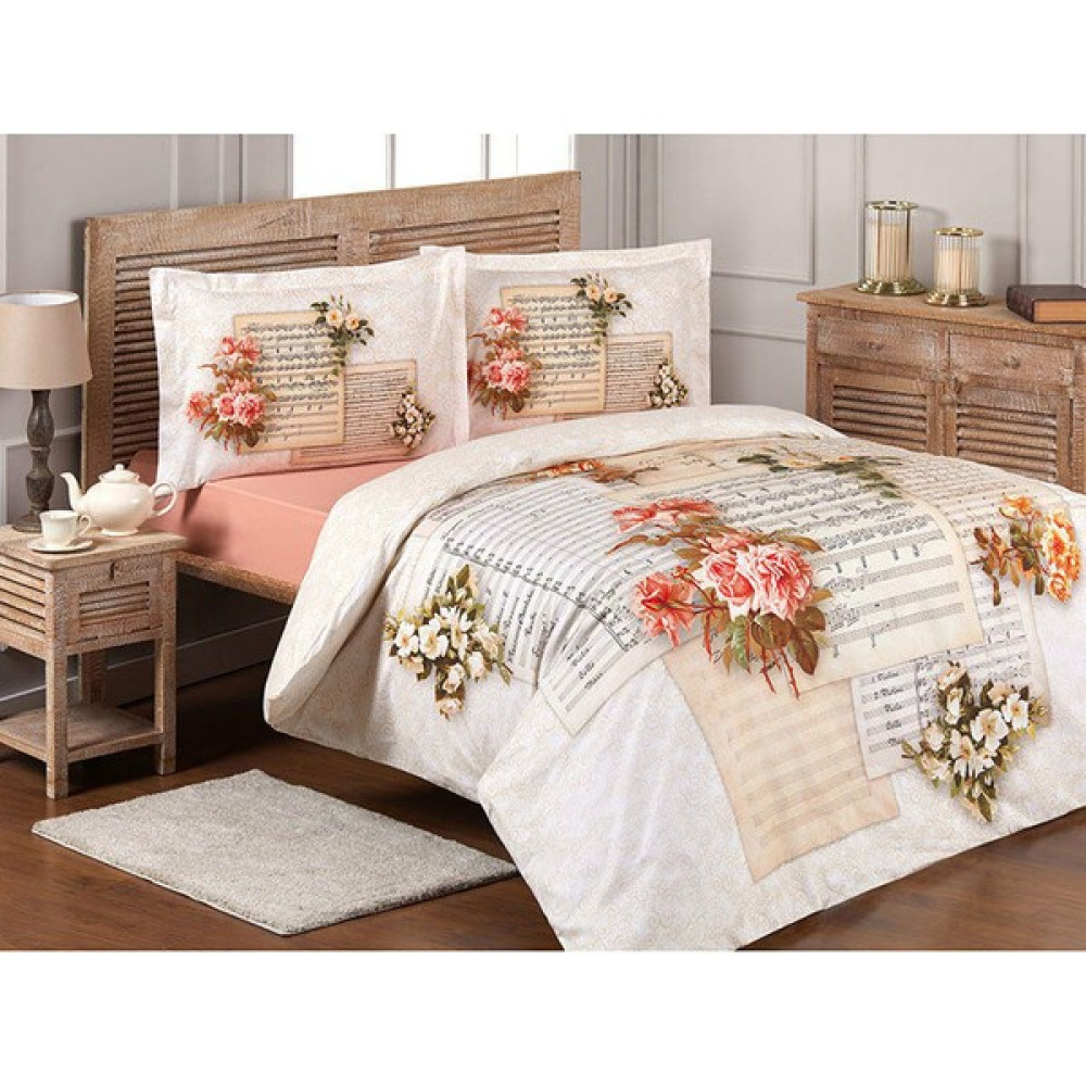 Özdilek Love Melody Krem Ranforce Çift Kişilik Nevresim Takımı - 200 x 220  cm - Somon Nevresim Takımı Fiyatı