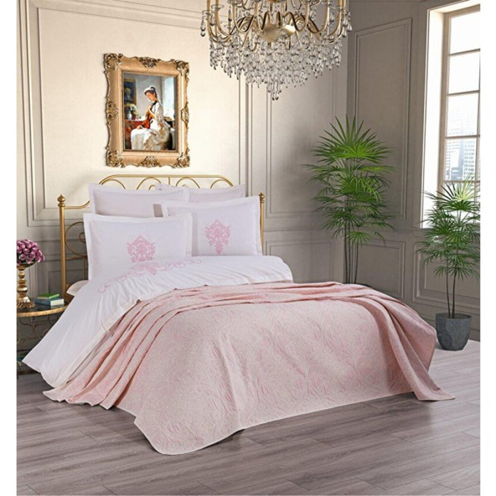 Özdilek Paradise Yatak Örtülü Gelin Seti (7 Parça)-Pudra - 250 x 260 cm - Pudra Yatak Örtüsü Fiyatı