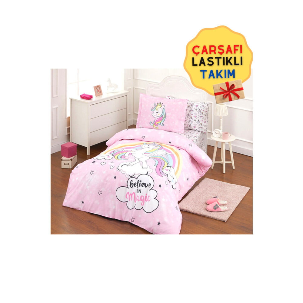 Özdilek Unicorn Lastikli Çarşaflı Kız Çocuk Tek Kişilik Nevresim Takımı Nevresim Takımı Fiyatı