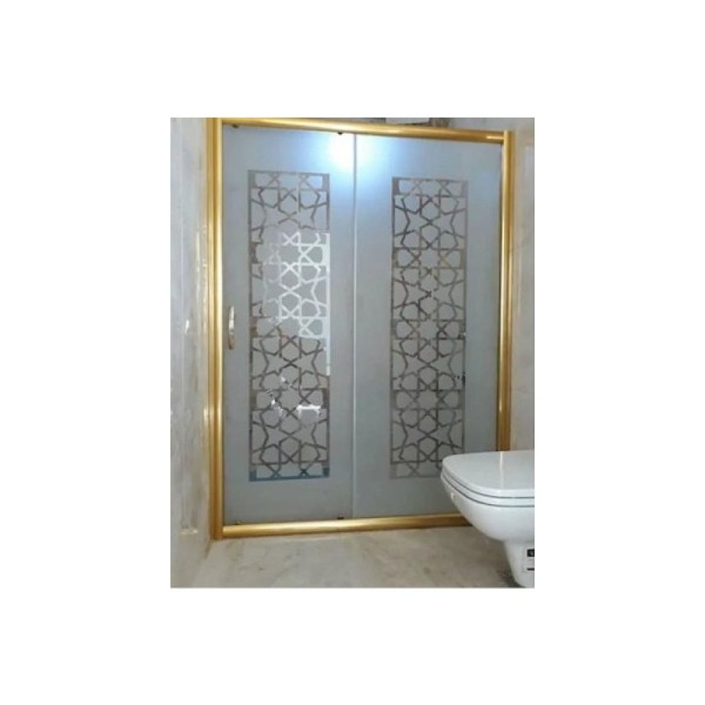 Özel Duş Özelduş 100-130 cm Arası Istediğiniz Ölçü Gold Profil 5 mm Desenli Cam... - Yok Duşakabin Fiyatı
