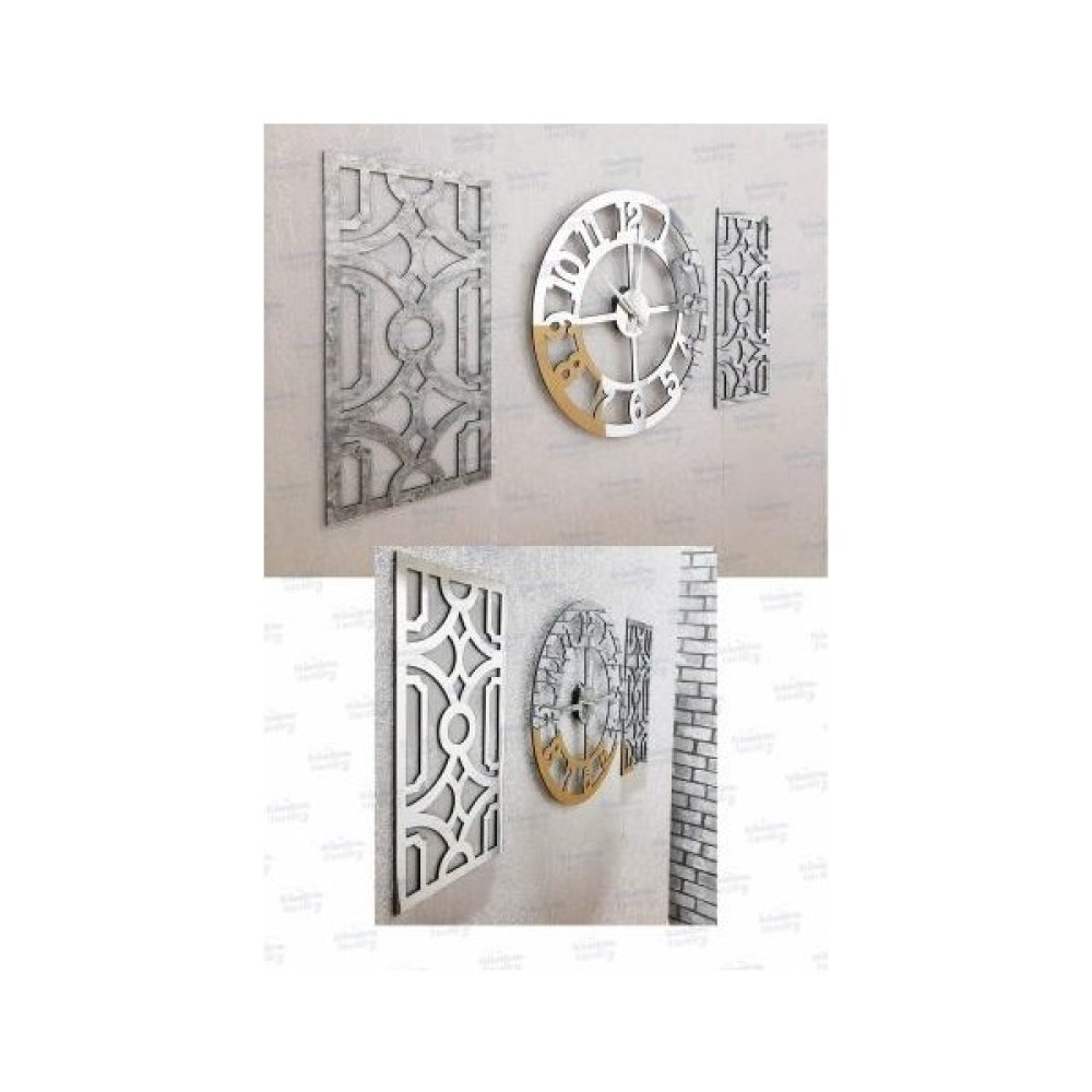 Özel Hediyecim 3lü Duvar Saati ve Dekor Türk Rakamlı Mdf Üzeri Aynalı Pleksi Saat 40X40 cm Yan Dekor - Gümüş - 40 x 40 cm Dekoratif Saat Fiyatı