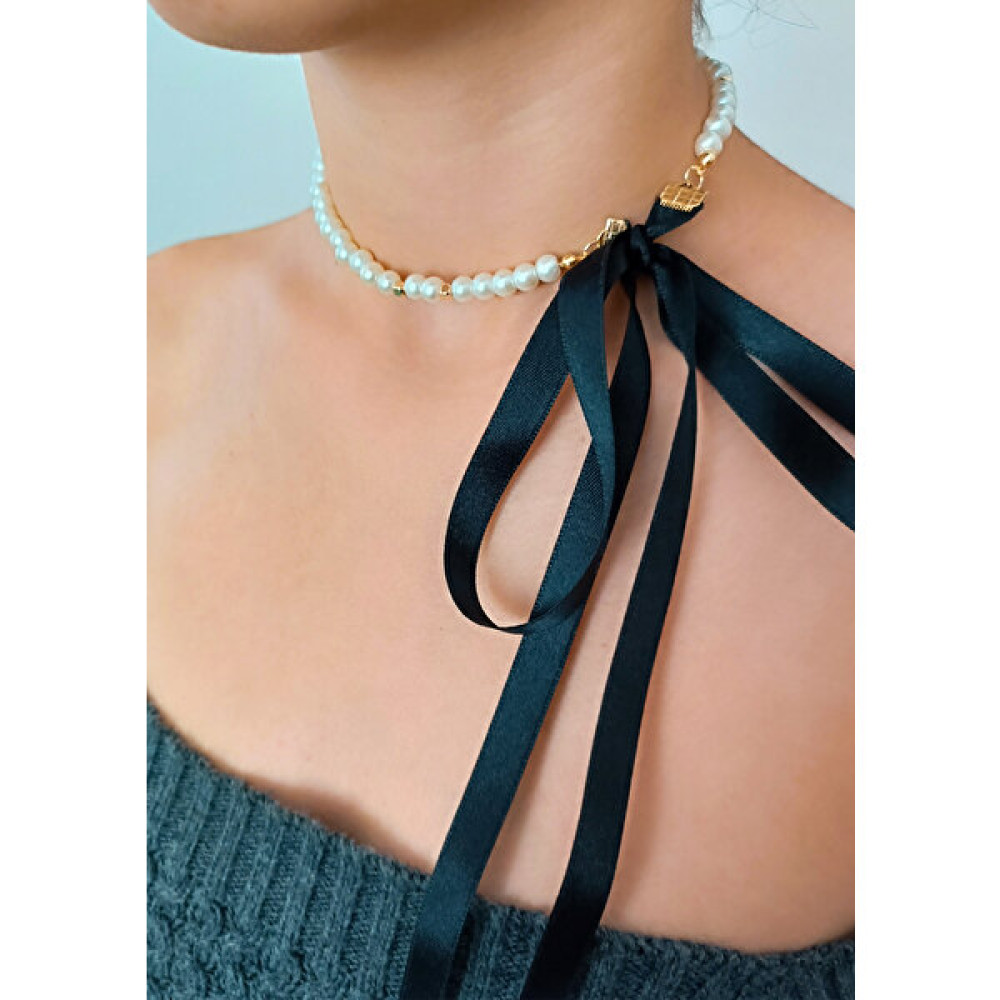 Özel tasarım inci choker Gül inci choker kolye - Krem - 41 cm İnci Kolye Fiyatı
