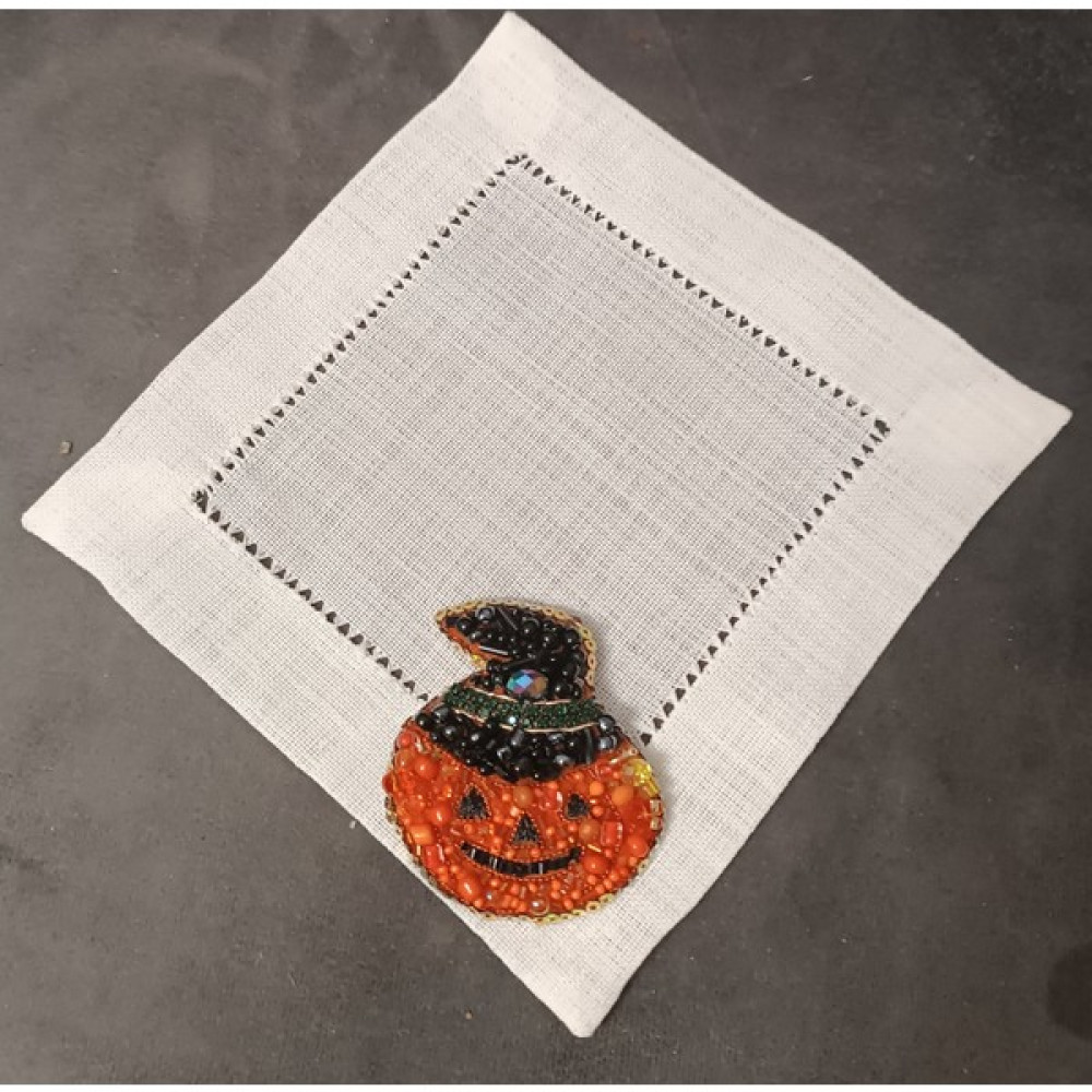 Özel Üretim Kristal Boncuk Işlemeli Kabak Figürlü Kahve Yanı Sunum Peçetesi - Turuncu - 14 x 14 cm Masa Örtüsü Fiyatı