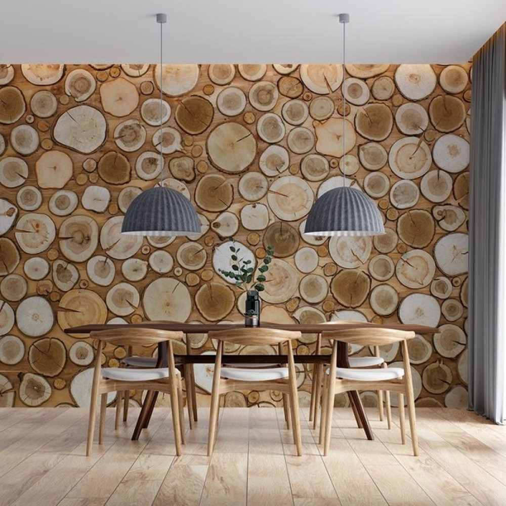Özen Duvar Kağıdı 3 Boyutlu Yuvarlak Kütükler Duvar Kağıdı - Renkli - 200 x 130 cm Duvar Kağıdı Fiyatı