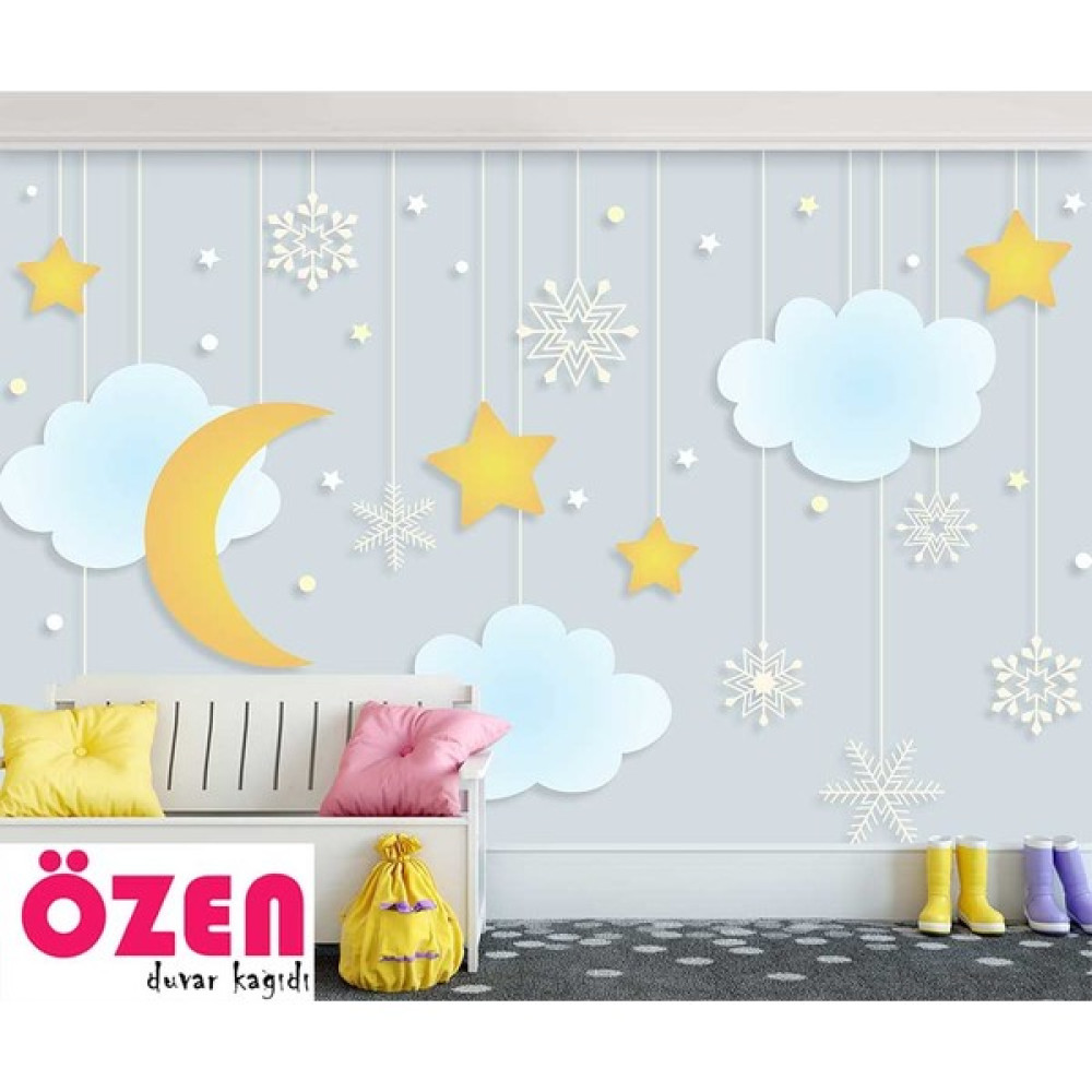 Özen Duvar Kağıdı Bulutlar ve Yıldızlar Çocuk Odası Duvar Kağıdı - 250 x 170 cm Duvar Kağıdı Fiyatı