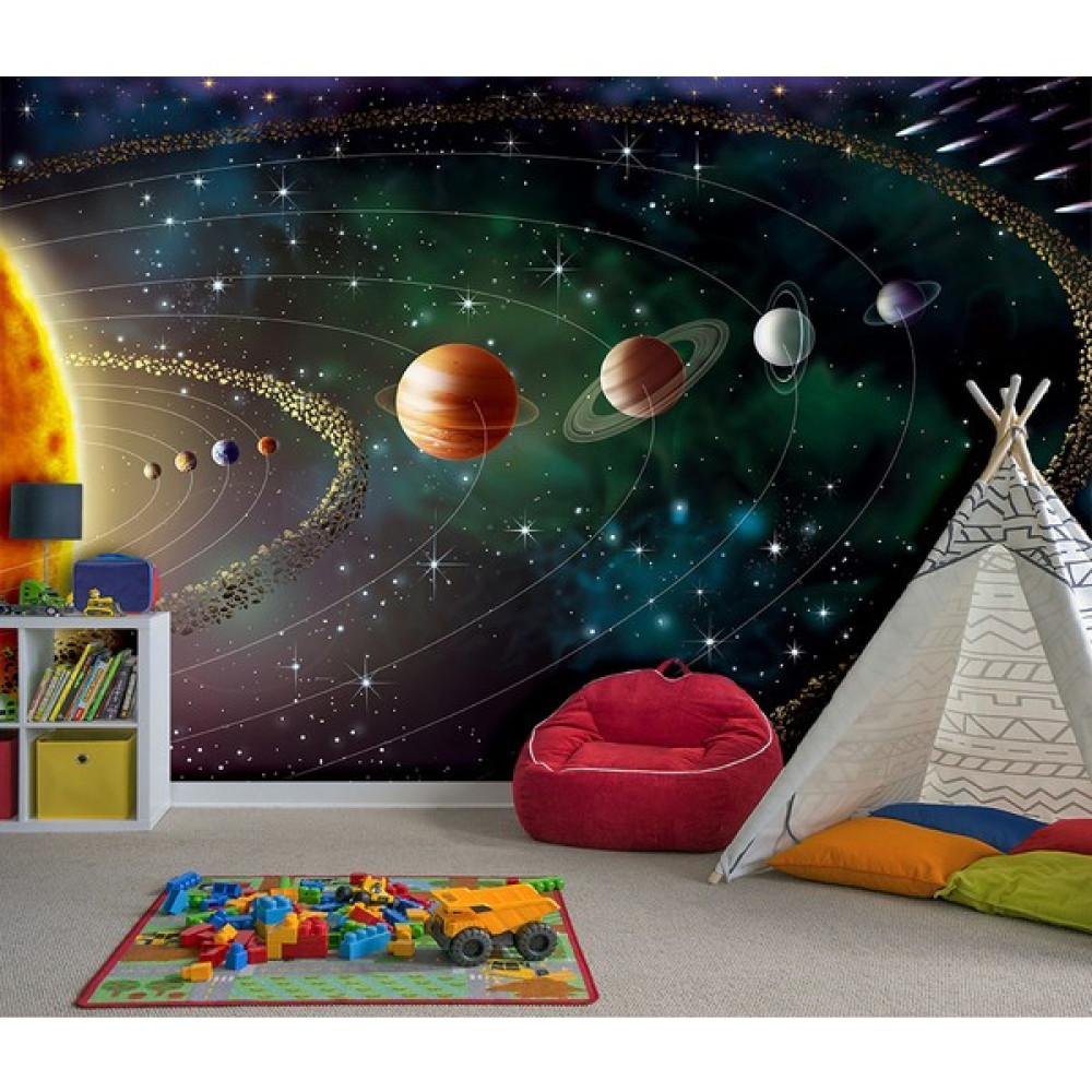 Özen Duvar Kağıdı Güneş Sistemi Gezegenler Çocuk Odası Duvar Kağıdı - Beyaz - 200 x 130 cm Duvar Kağıdı Fiyatı