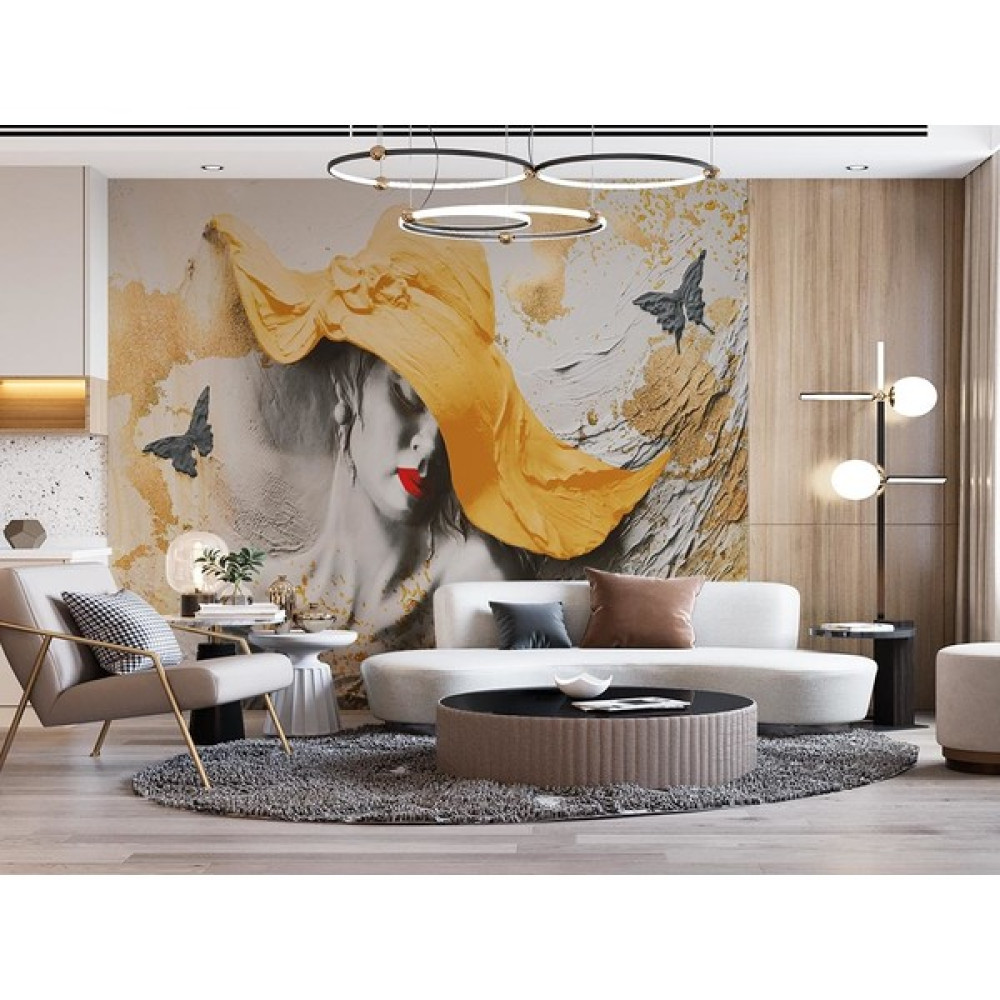 Özen Duvar Kağıdı Sarı Şapkalı Kadın 3 Boyutlu Duvar Kağıdı - Renkli - 200 x 130 cm Duvar Kağıdı Fiyatı