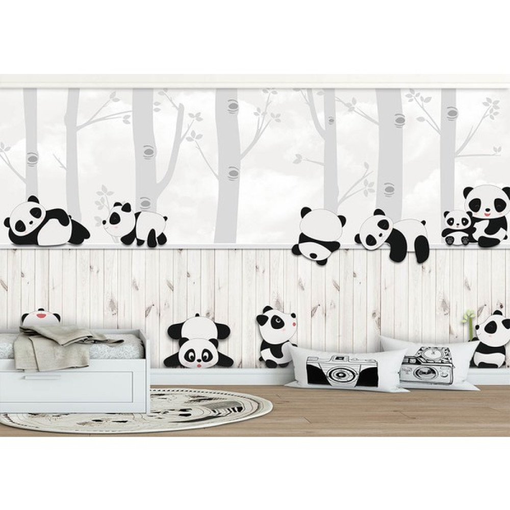 Özen Duvar Kağıdı Sevimli Pandalar Çocuk Odası Duvar Kağıdı - Beyaz - 200 x 130 cm Duvar Kağıdı Fiyatı