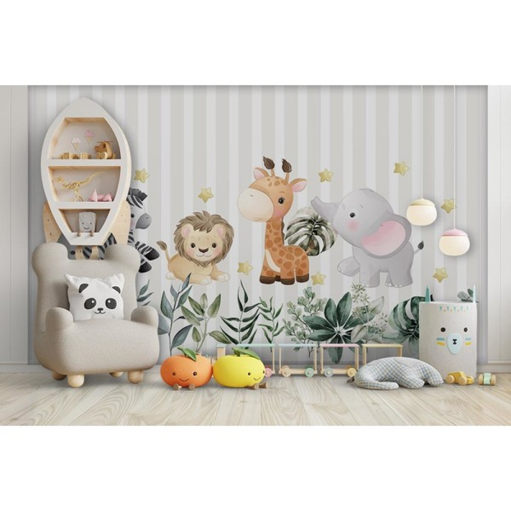 Özen Duvar Kağıdı Sevimli Safari Hayvanları Çocuk Odası Duvar Kağıdı - 200 x 130 cm Duvar Kağıdı Fiyatı