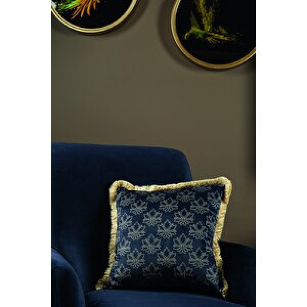 Özenev Lüks Kadife 43x43 Cm Kırlent Kılıfı Dekoratif Yumuşak Salon Koltuk Avangart Saçaklı Lacivert Lacivert Gold Yaprak Kırlent / Mobilya Yastığı Fiyatı