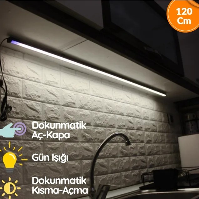 Özer Light 120 cm Dokunmatik Mutfak Tezgah Üstü LED Işık Dimli Beyaz Işık Siyah Alüminyum Kasa (6000K) Diğer Fiyatı