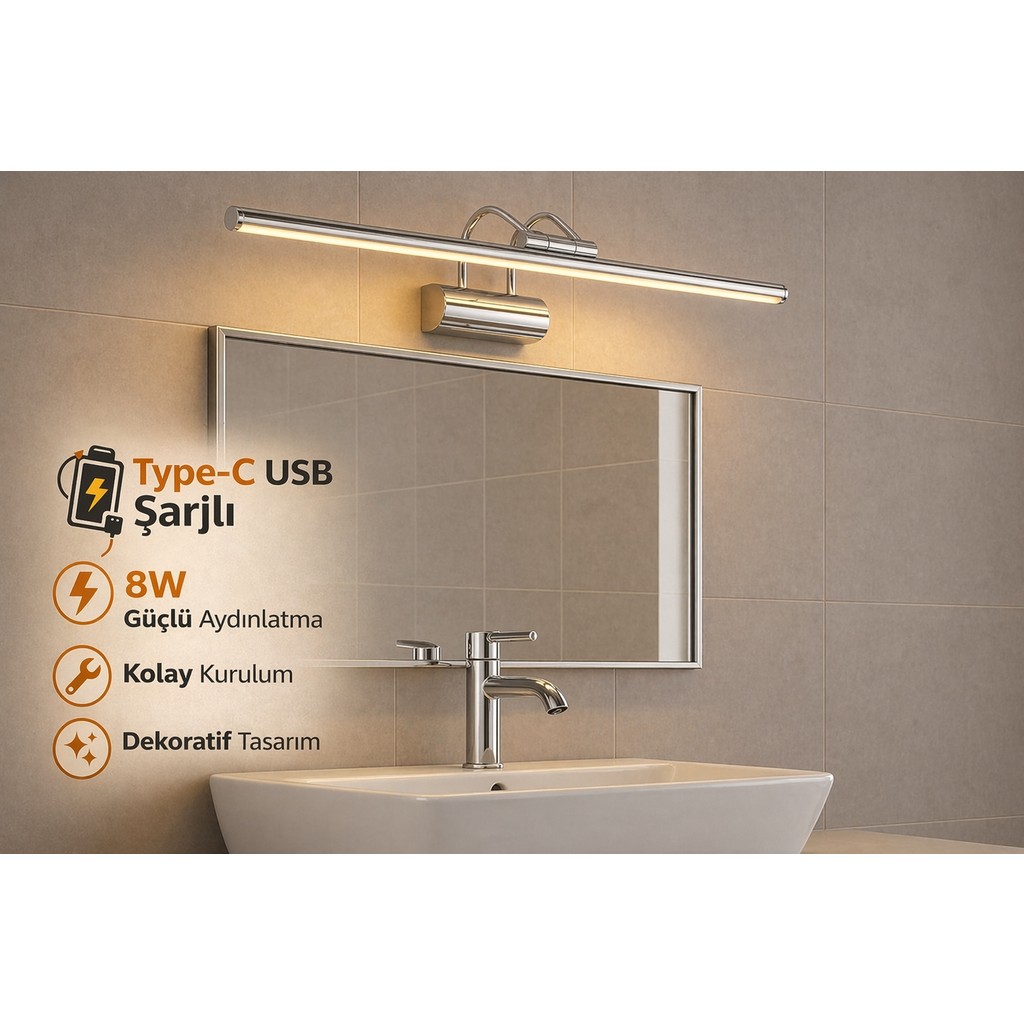Özer Light 50CM / USB Sarjlı Resim / Tablo / Ayna Üstü / Banyo / Ledli Aplik Flüt 3000K Günışığı - Krom SSD / Solid State Drive Fiyatı