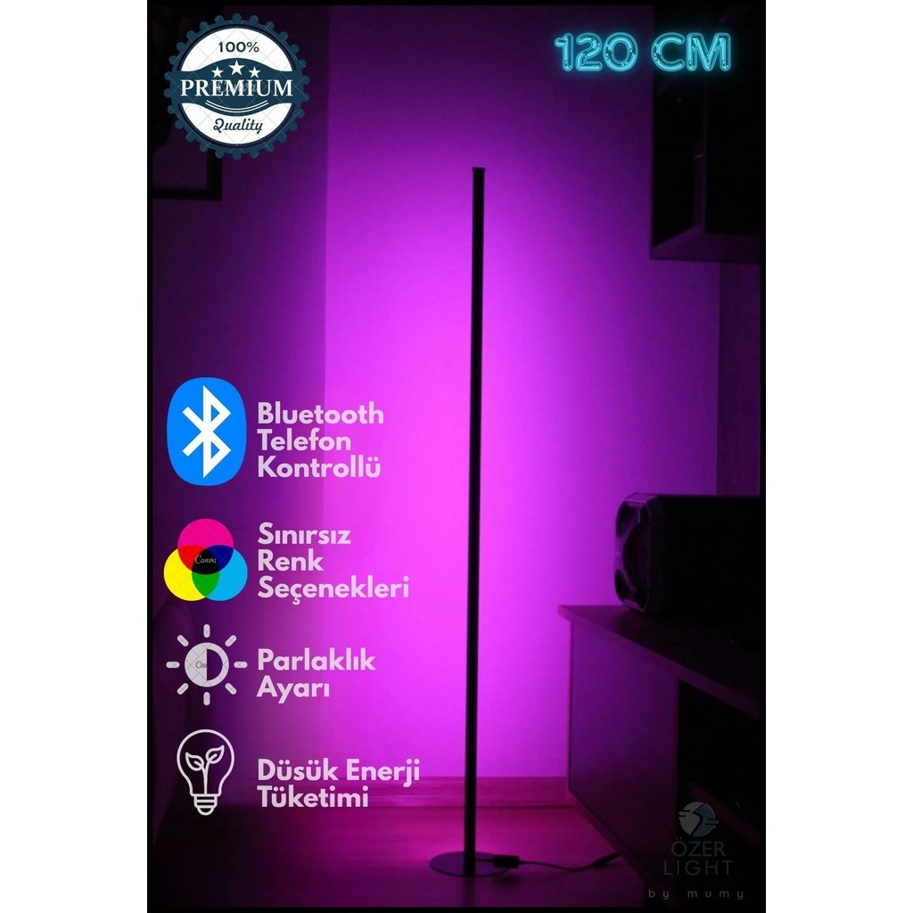 Özer Light Bluetooth Kontrol Full RGB LED Lambader Telefon kontrol-Sese Duyarlı 120 CM Düşük Enerji Tüketimi - Çok Renkli Diğer Fiyatı