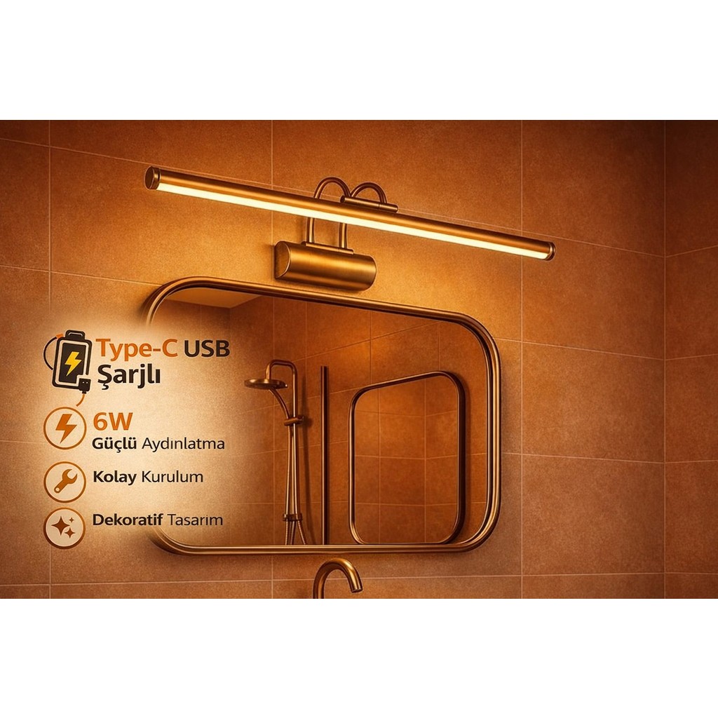 Özer Light Eskitme USB Sarjlı Resim,tablo, Ayna Üstü Banyo Ledli Aplik Flüt Aplik 3000K Günışığı - 3200K GÜN IŞIK Diğer Fiyatı
