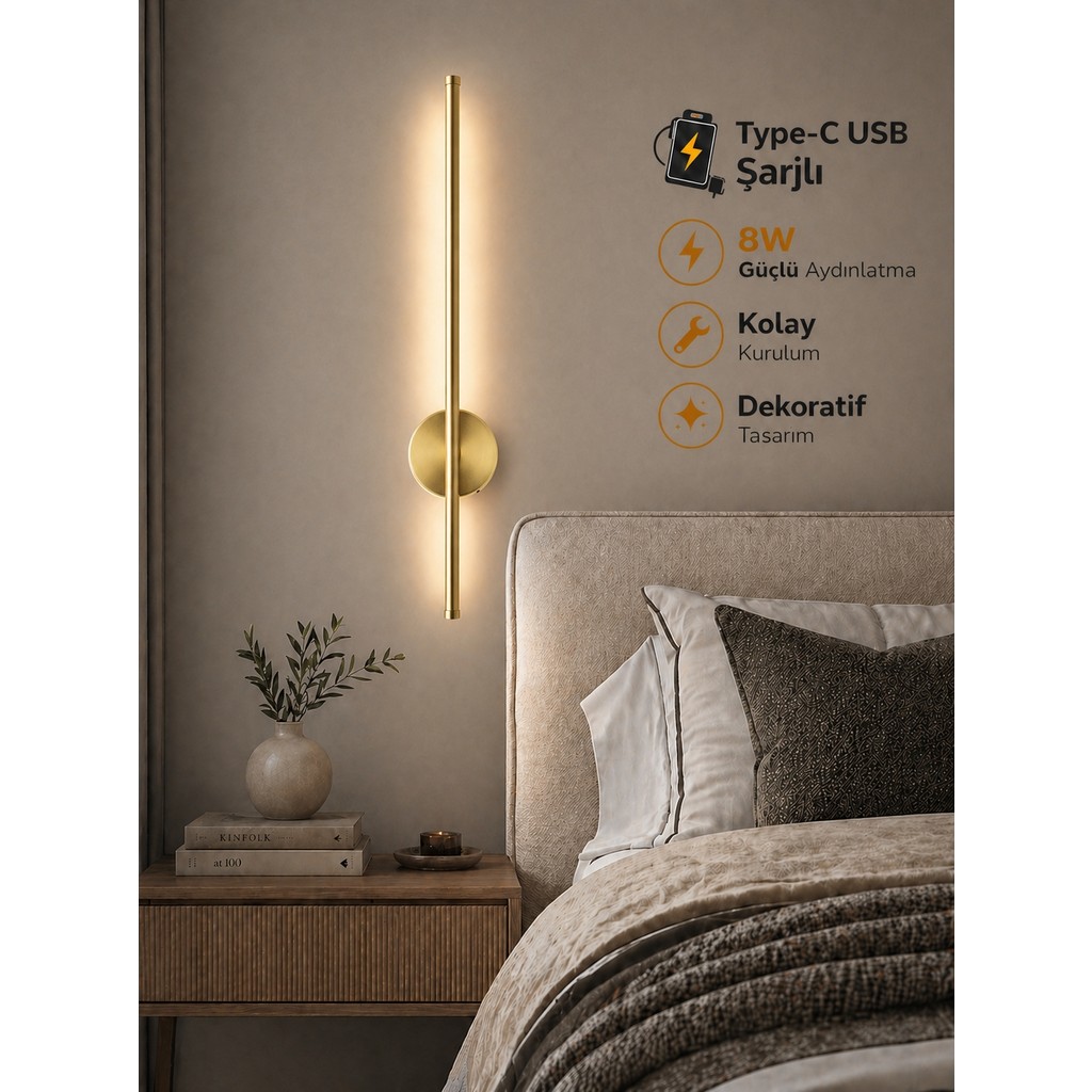 Özer Light Leila 75CM / USB Şarjlı / Gold kasa / Resim / Tablo / Ayna / Duvar / Ledli Aplik 3200K Günışığı - Altın Kanvas Tablo Fiyatı