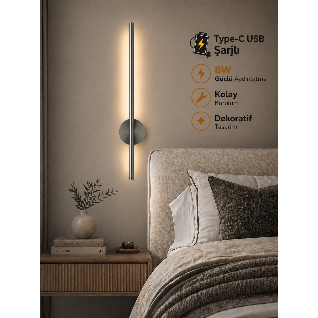 Özer Light Leila 75CM / USB Şarjlı / Krom kasa / Resim / Tablo / Ayna / Duvar / Ledli Aplik 3200K Günışığı Kanvas Tablo Fiyatı