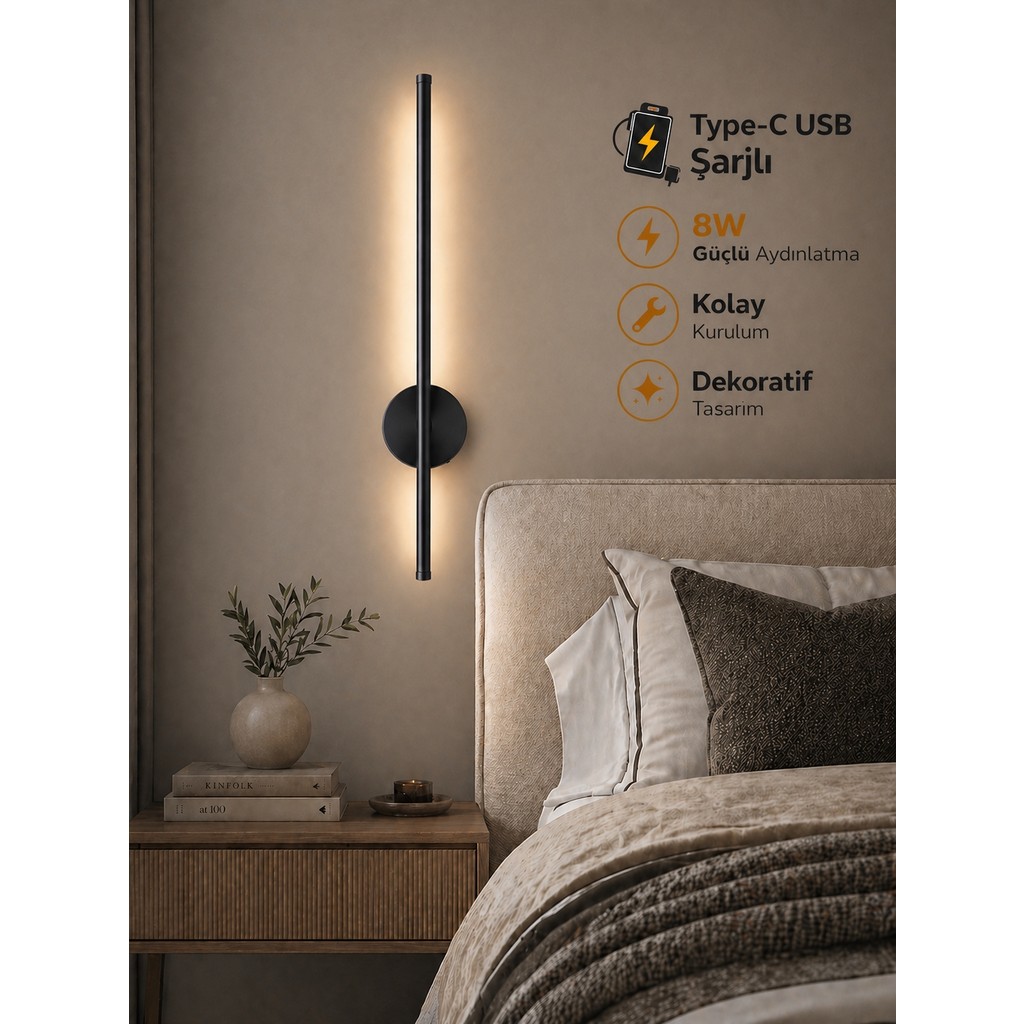 Özer Light Leila 75CM / USB Şarjlı / Siyah kasa / Resim / Tablo / Ayna / Duvar / Ledli Aplik 3200K Günışığı Kanvas Tablo Fiyatı