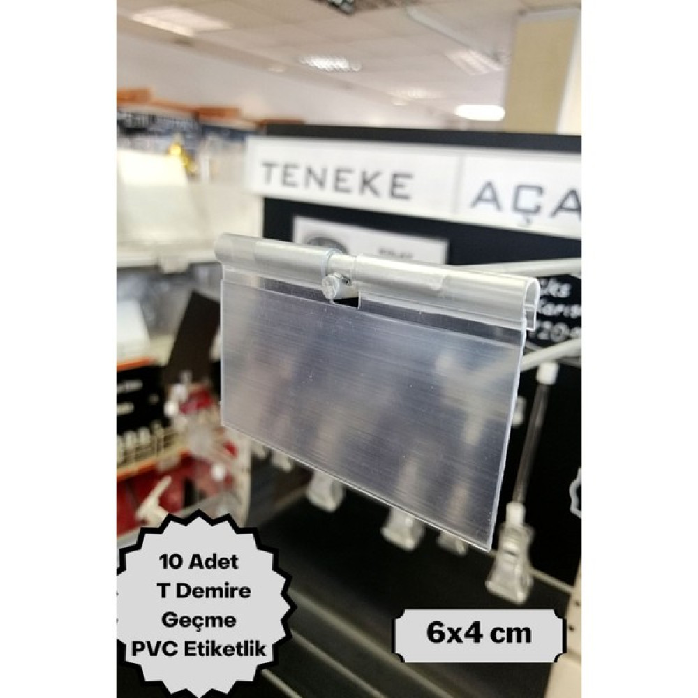 Özfiliz Mağaza Ekipmanları Raf Önü Pvc Ürün Etiketliği, Tel Askı Çubuk Için, Tele Geçme Öne Arkaya Sallanan Etiketlik - 10 adet - 6 x 4 cm Etiket Fiyatı