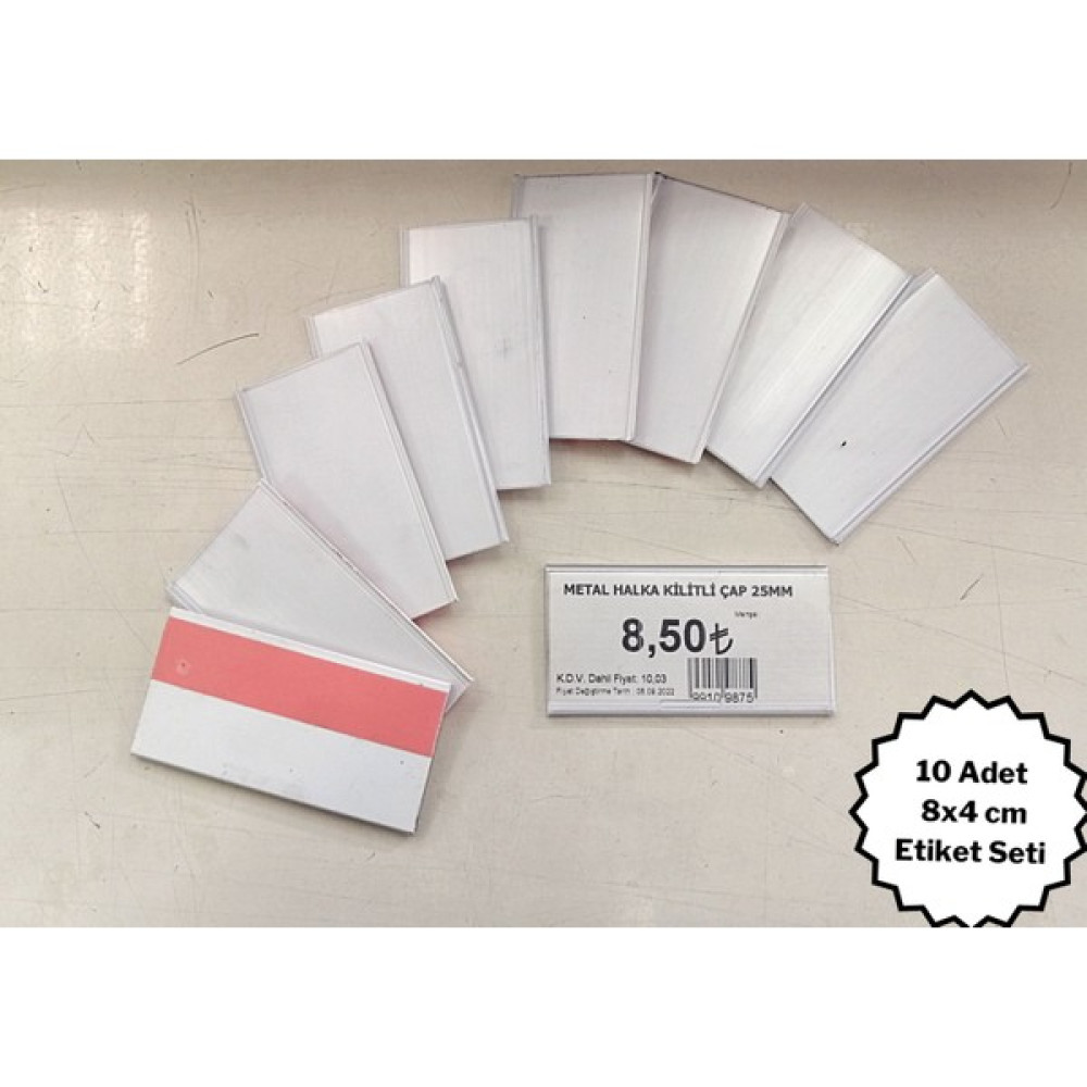 Özfiliz Mağaza Ekipmanları Raf Önü Yapışkanlı Ürün Etiketliği, Pvc Yapışkanlı Etiketlik Etiket Cebi 8x4 cm - 50 Adet Etiket Fiyatı