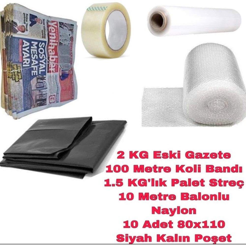 Özkan Ambalaj 5li Taşınma Seti 100M Koli Bandı-2kg GAZETE-10M Balonlu Naylon -10 Adet Kalın Poşet-1.5kg'lık Streç - 10 Adet Nalburiye & Hırdavat Fiyatı